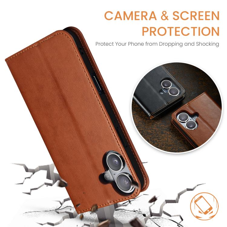 For iPhone 17 Fierre Shann PU Genuine Leather Texture Phone Case