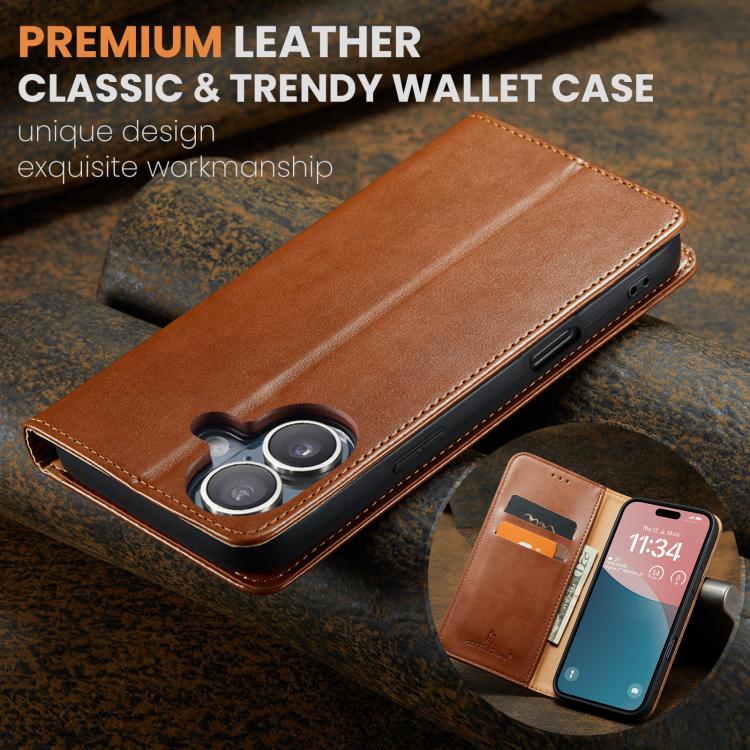 For iPhone 17 Fierre Shann PU Genuine Leather Texture Phone Case