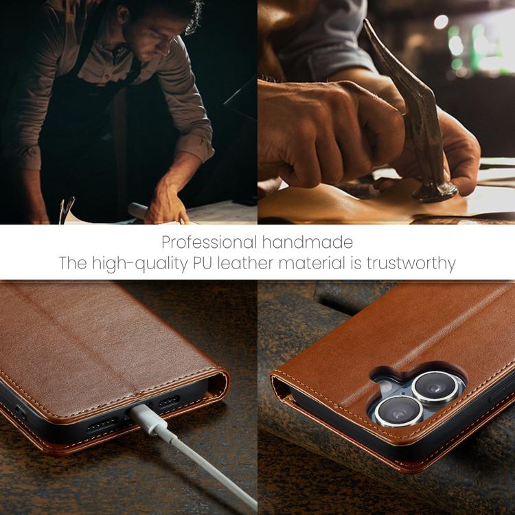 For iPhone 17 Fierre Shann PU Genuine Leather Texture Phone Case