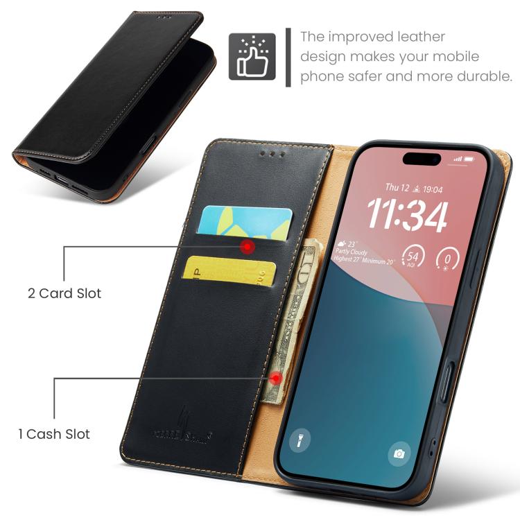 For iPhone 17 Fierre Shann PU Genuine Leather Texture Phone Case