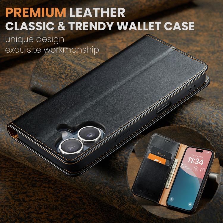 For iPhone 17 Fierre Shann PU Genuine Leather Texture Phone Case