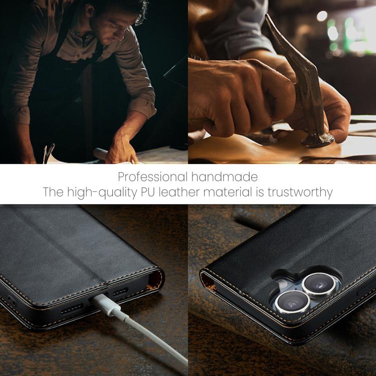 For iPhone 17 Fierre Shann PU Genuine Leather Texture Phone Case