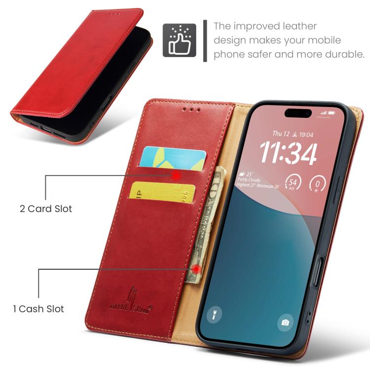 For iPhone 17 Fierre Shann PU Genuine Leather Texture Phone Case
