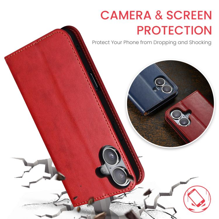 For iPhone 17 Fierre Shann PU Genuine Leather Texture Phone Case