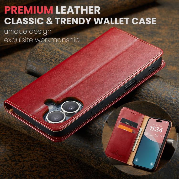 For iPhone 17 Fierre Shann PU Genuine Leather Texture Phone Case
