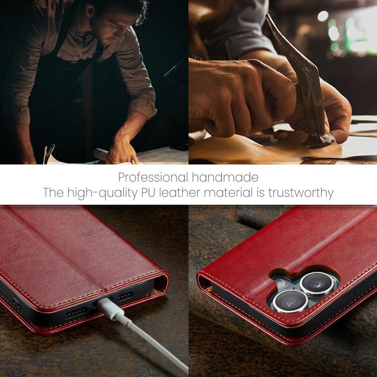 For iPhone 17 Fierre Shann PU Genuine Leather Texture Phone Case