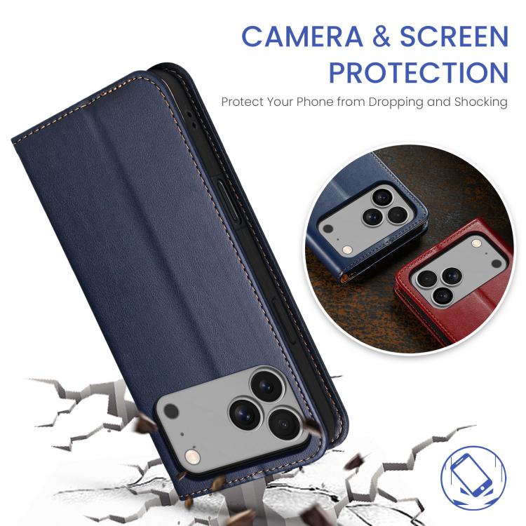 For iPhone 17 Pro Fierre Shann PU Genuine Leather Texture Phone Case