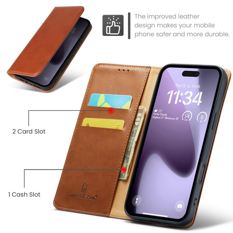 For iPhone 17 Pro Fierre Shann PU Genuine Leather Texture Phone Case