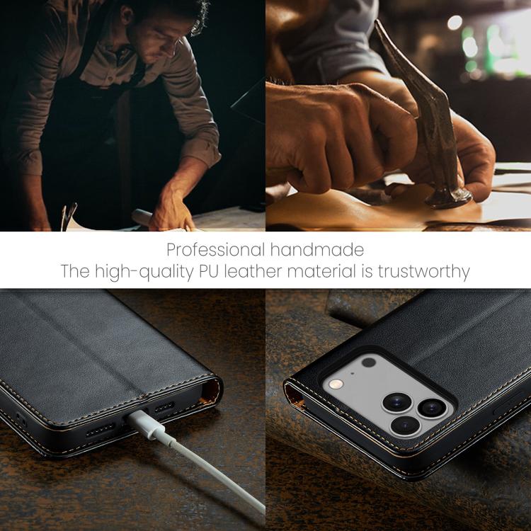 For iPhone 17 Pro Fierre Shann PU Genuine Leather Texture Phone Case