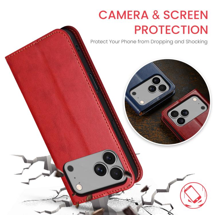 For iPhone 17 Pro Fierre Shann PU Genuine Leather Texture Phone Case