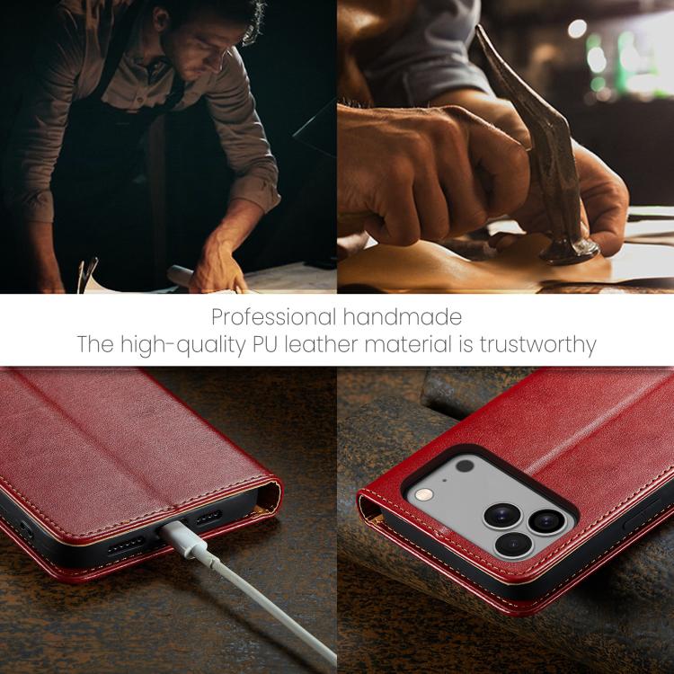 For iPhone 17 Pro Fierre Shann PU Genuine Leather Texture Phone Case