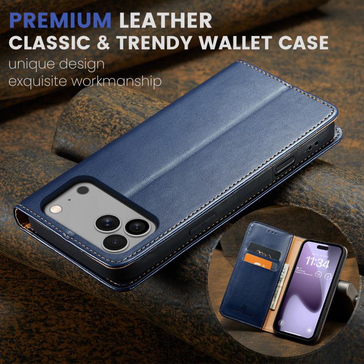 For iPhone 17 Pro Max Fierre Shann PU Genuine Leather Texture Phone Case