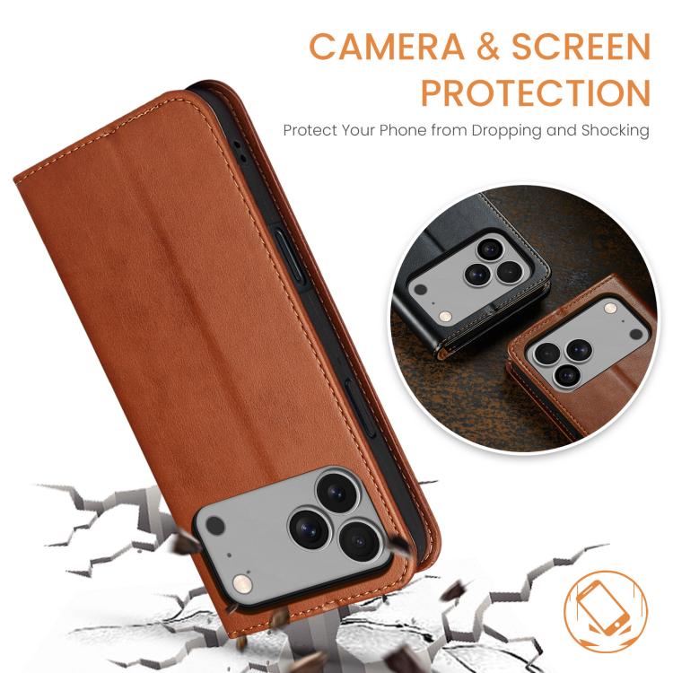 For iPhone 17 Pro Max Fierre Shann PU Genuine Leather Texture Phone Case
