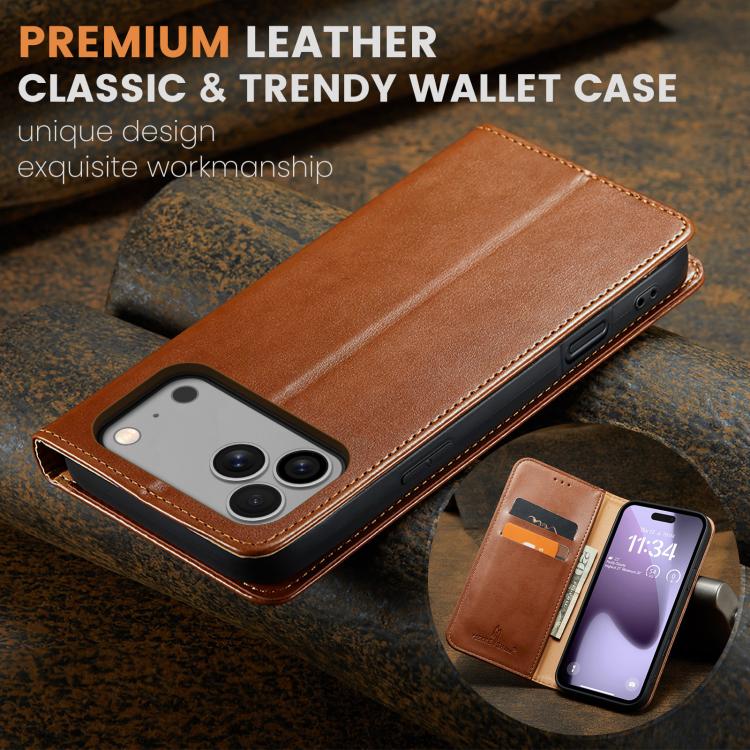 For iPhone 17 Pro Max Fierre Shann PU Genuine Leather Texture Phone Case