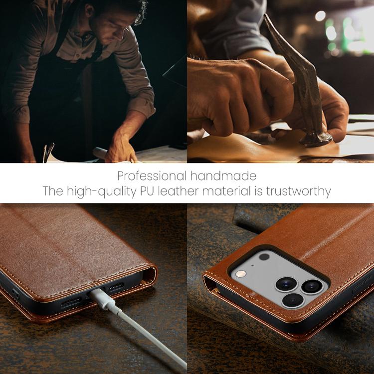 For iPhone 17 Pro Max Fierre Shann PU Genuine Leather Texture Phone Case
