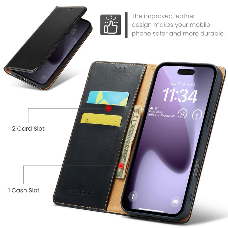 For iPhone 17 Pro Max Fierre Shann PU Genuine Leather Texture Phone Case