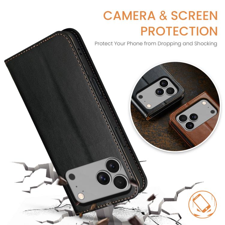 For iPhone 17 Pro Max Fierre Shann PU Genuine Leather Texture Phone Case