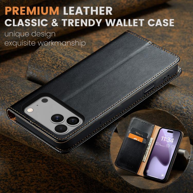 For iPhone 17 Pro Max Fierre Shann PU Genuine Leather Texture Phone Case