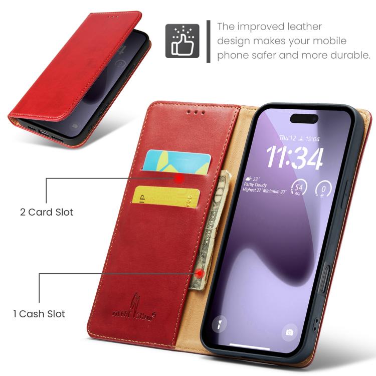 For iPhone 17 Pro Max Fierre Shann PU Genuine Leather Texture Phone Case