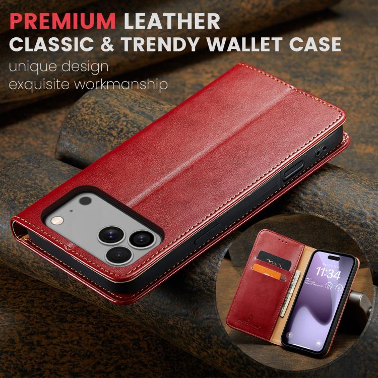 For iPhone 17 Pro Max Fierre Shann PU Genuine Leather Texture Phone Case