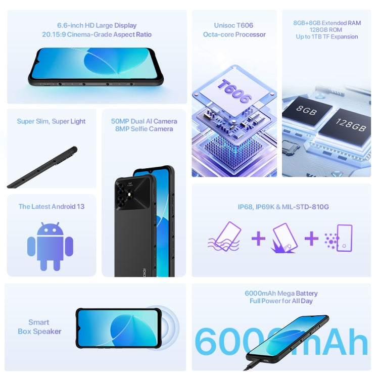 [HK Warehouse] UMIDIGI G5 Mecha Rugged Phone, Face ID & Side Fingerprint Identification, 6.6 inch Android 13 Unisoc T606 Octa Core, Network: 4G, OTG, 8GB+128GB