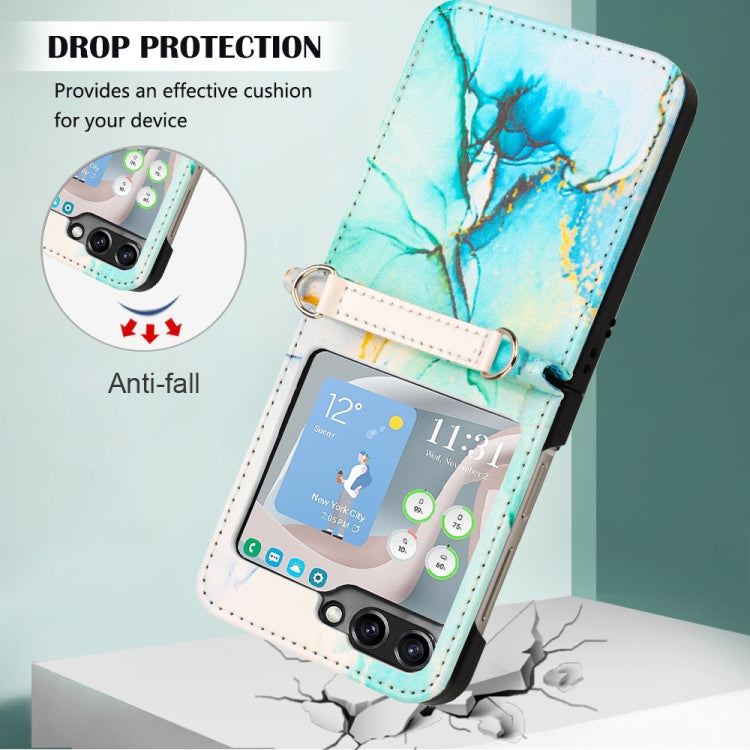 For Samsung Galaxy Z Flip5 PT003 Marble Pattern Flip Leather Phone Case
