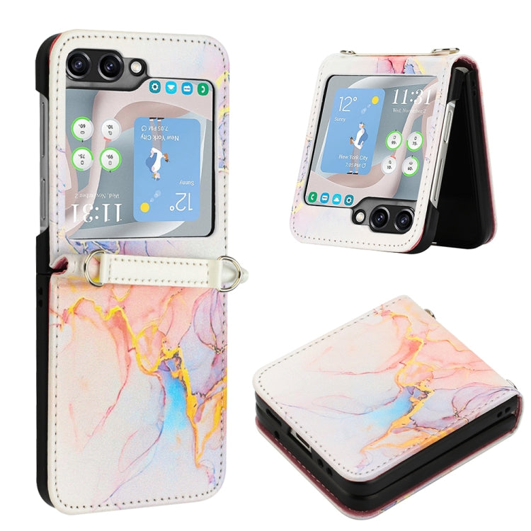 For Samsung Galaxy Z Flip5 PT003 Marble Pattern Flip Leather Phone Case