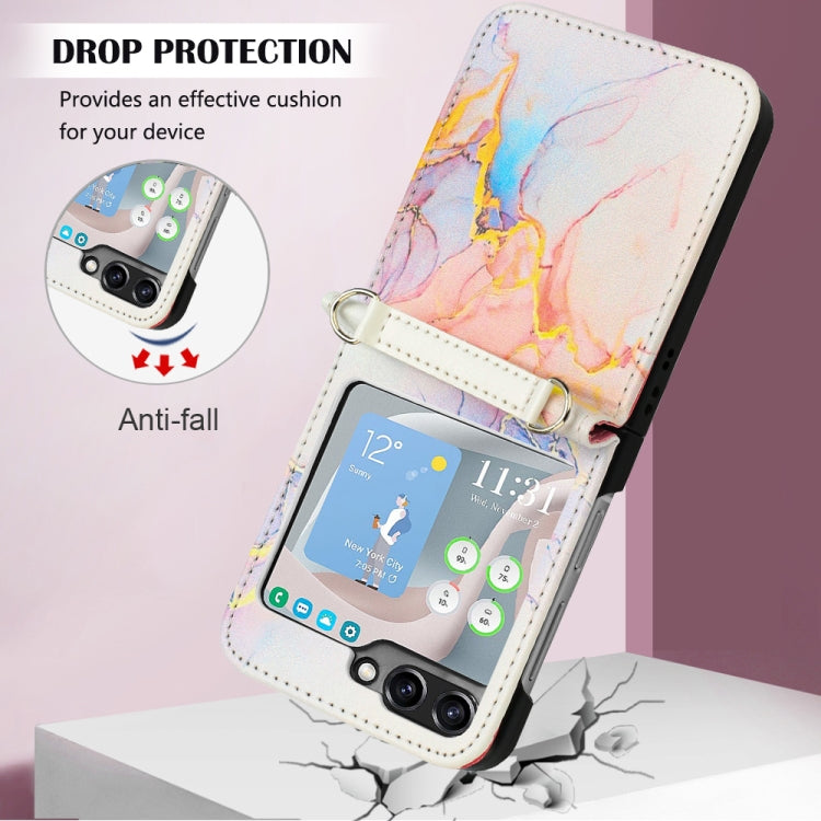For Samsung Galaxy Z Flip5 PT003 Marble Pattern Flip Leather Phone Case