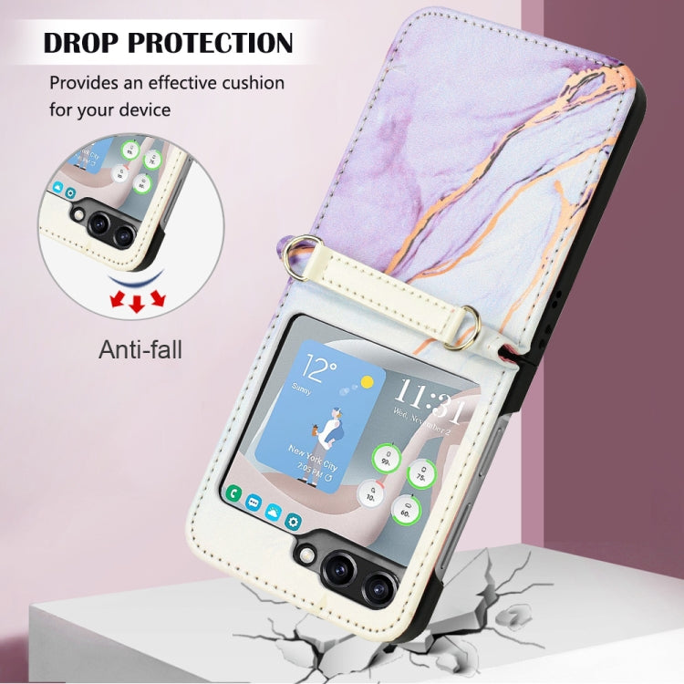 For Samsung Galaxy Z Flip5 PT003 Marble Pattern Flip Leather Phone Case
