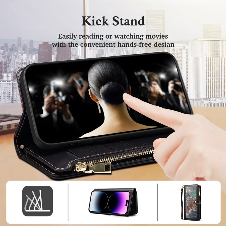 For iPhone 16 Pro ESEBLE Star Series Lanyard Zipper Wallet RFID Leather Case