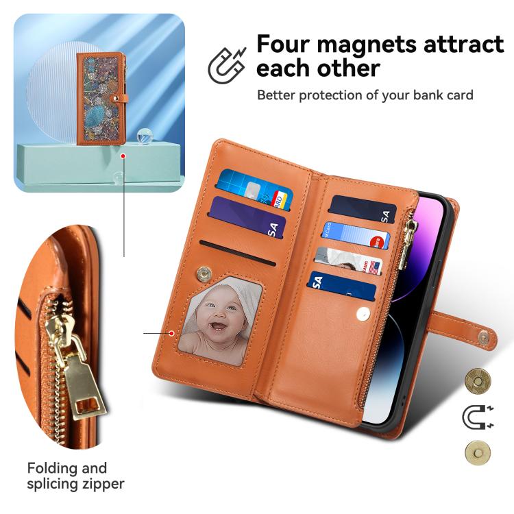 For iPhone 17e / 16e ESEBLE Star Series Lanyard Zipper Wallet RFID Leather Case