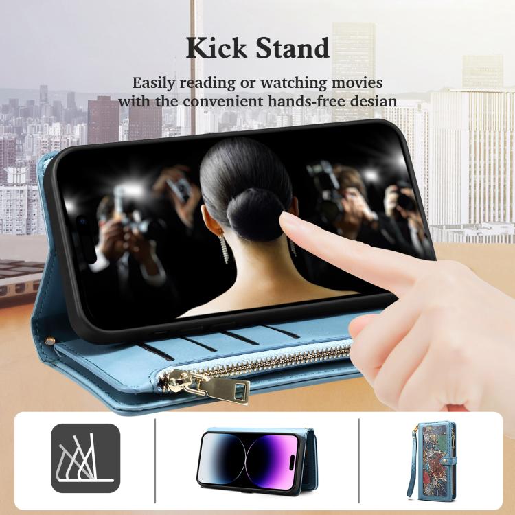 For iPhone 17e / 16e ESEBLE Star Series Lanyard Zipper Wallet RFID Leather Case