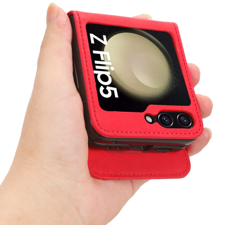 For Samsung Galaxy Z Flip5 5G Skin-feeling Half-split External Card Slot Folding Phone Case