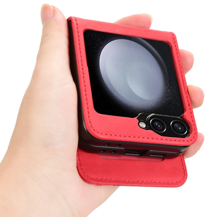 For Samsung Galaxy Z Flip7 FE / Z Flip6 Skin-feeling Half-split External Card Slot Folding Phone Case