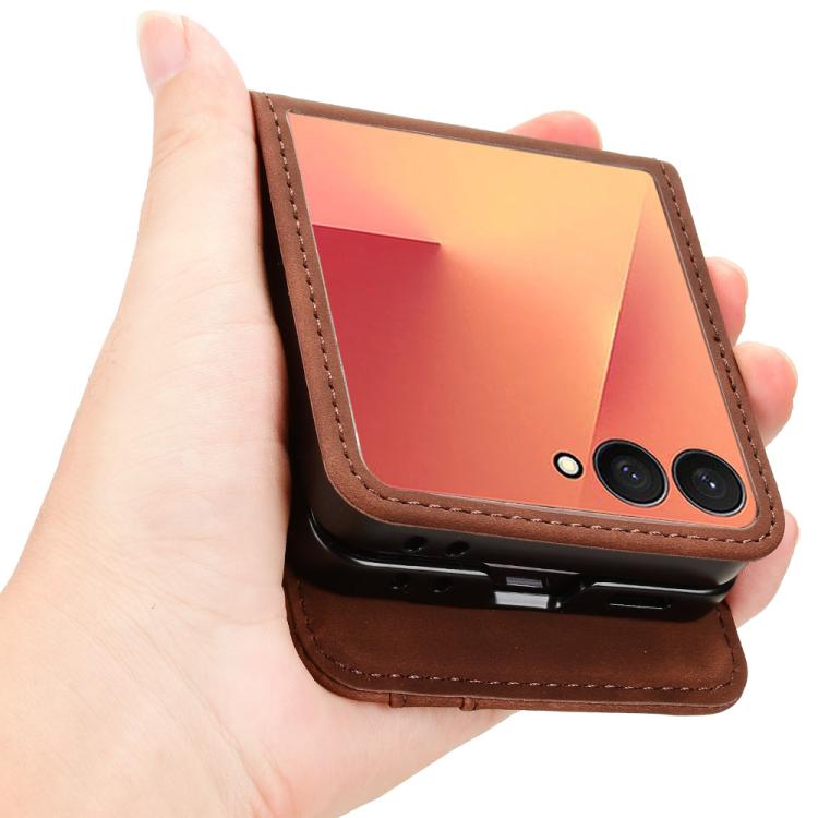 For Samsung Galaxy Z Flip7 5G Skin-feeling Half-split External Card Slot Folding Phone Case