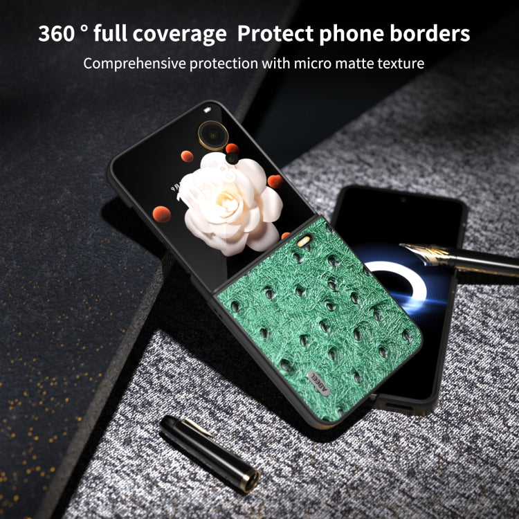 For Honor Magic V Flip ABEEL Genuine Leather Ostrich Texture Phone Case