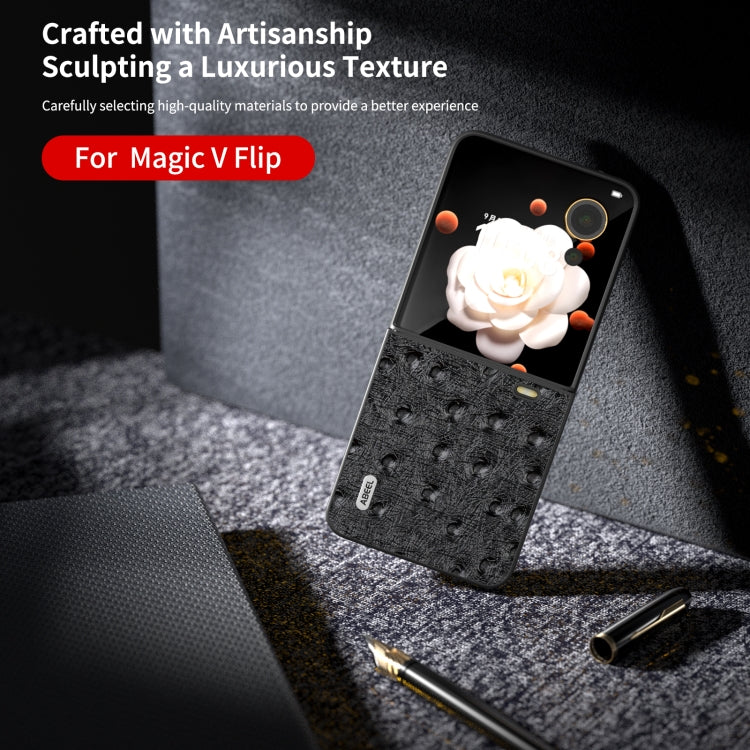 For Honor Magic V Flip ABEEL Genuine Leather Ostrich Texture Phone Case