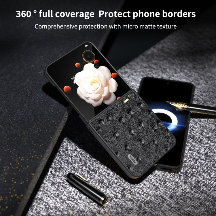 For Honor Magic V Flip ABEEL Genuine Leather Ostrich Texture Phone Case