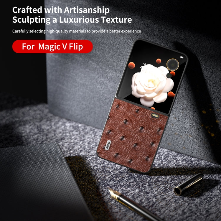 For Honor Magic V Flip ABEEL Genuine Leather Ostrich Texture Phone Case