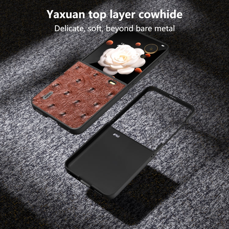 For Honor Magic V Flip ABEEL Genuine Leather Ostrich Texture Phone Case