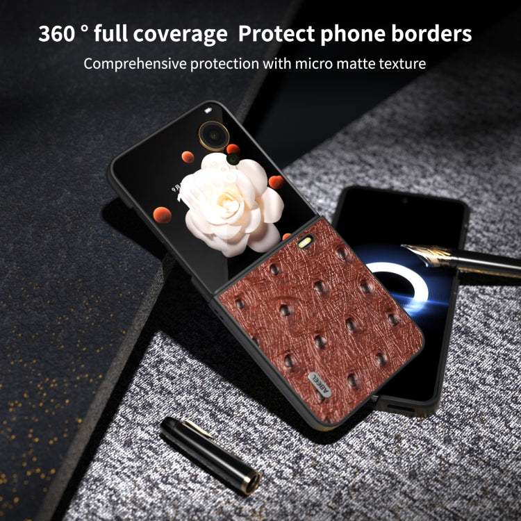 For Honor Magic V Flip ABEEL Genuine Leather Ostrich Texture Phone Case