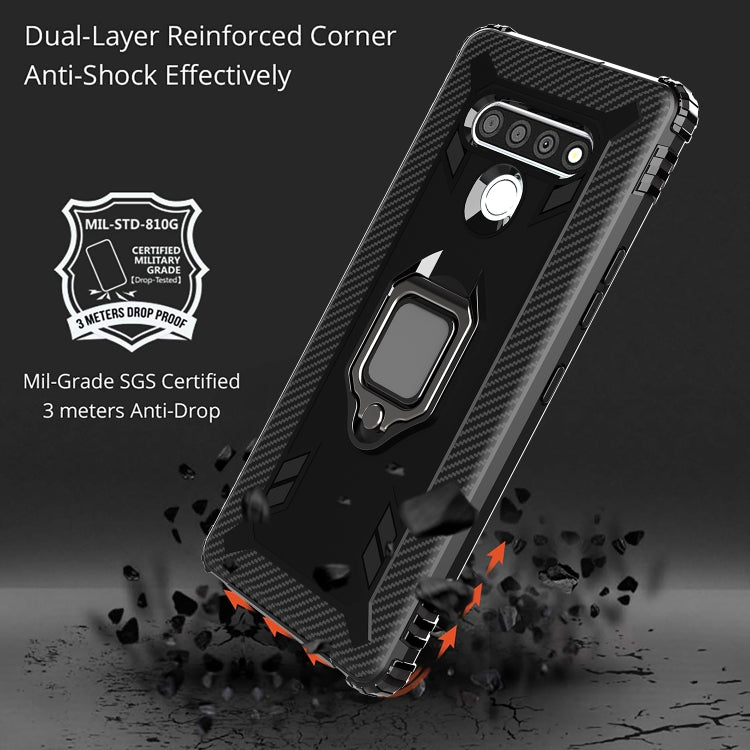 For LG K51 / Q51 Carbon Fiber Protective Case with 360 Degree Rotating Ring Holder