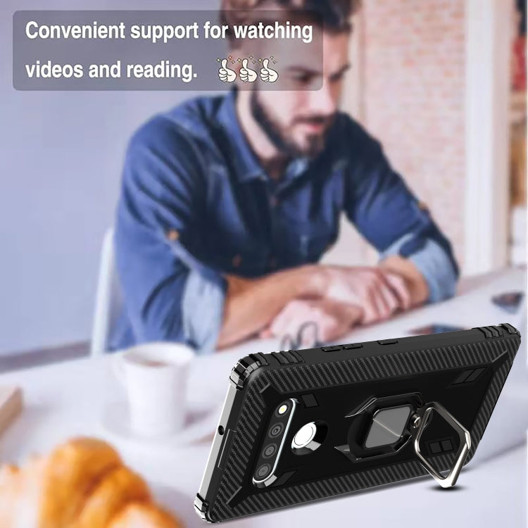 For LG K51 / Q51 Carbon Fiber Protective Case with 360 Degree Rotating Ring Holder