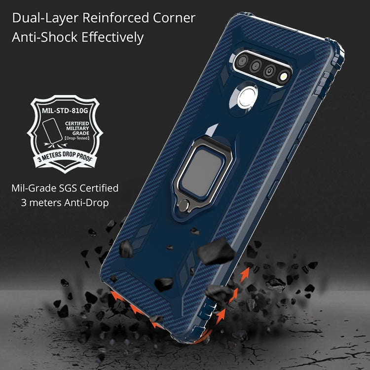 For LG K51 / Q51 Carbon Fiber Protective Case with 360 Degree Rotating Ring Holder
