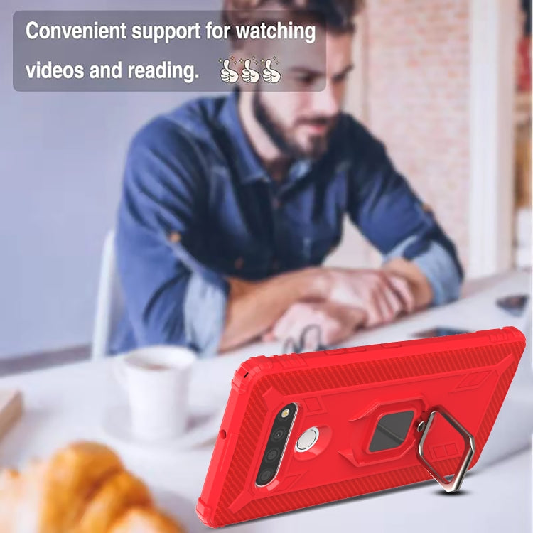 For LG K51 / Q51 Carbon Fiber Protective Case with 360 Degree Rotating Ring Holder