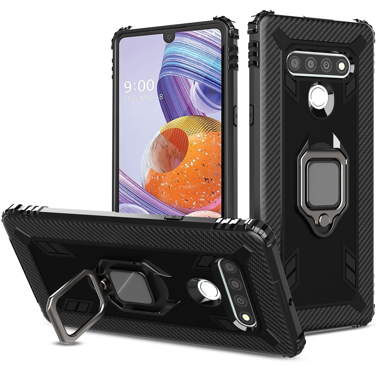 For LG Stylo 6 Carbon Fiber Protective Case with 360 Degree Rotating Ring Holder