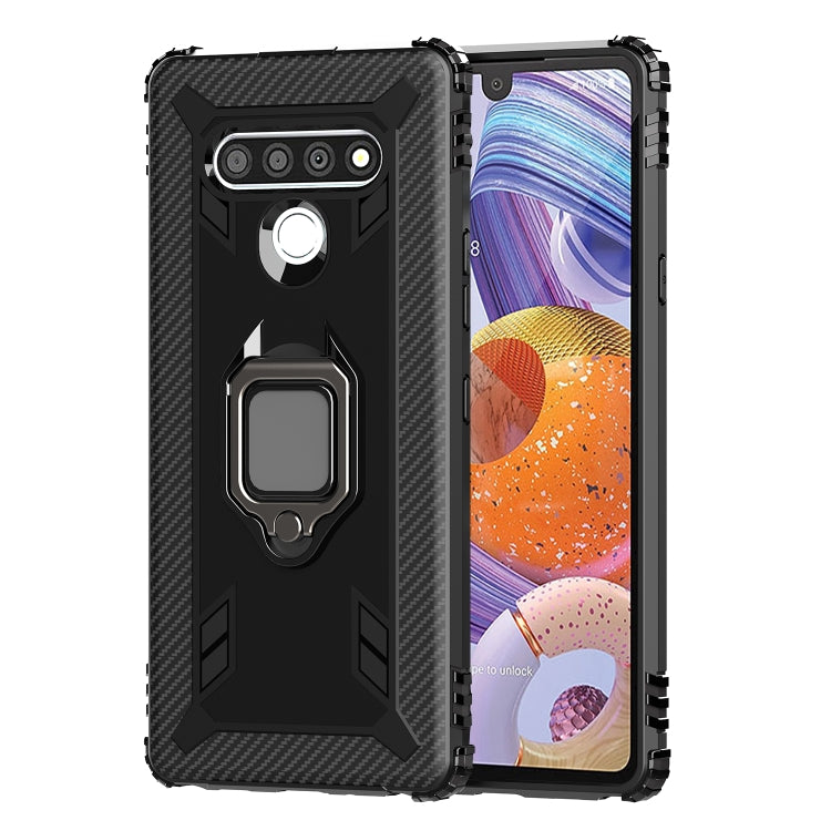 For LG Stylo 6 Carbon Fiber Protective Case with 360 Degree Rotating Ring Holder