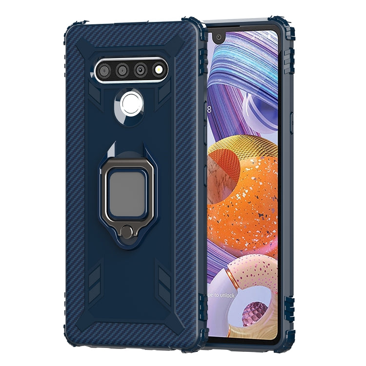For LG Stylo 6 Carbon Fiber Protective Case with 360 Degree Rotating Ring Holder