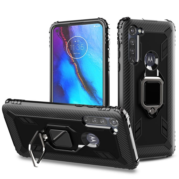 For Motorola Moto G Stylus Carbon Fiber Protective Case with 360 Degree Rotating Ring Holder