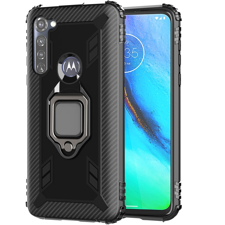 For Motorola Moto G Stylus Carbon Fiber Protective Case with 360 Degree Rotating Ring Holder